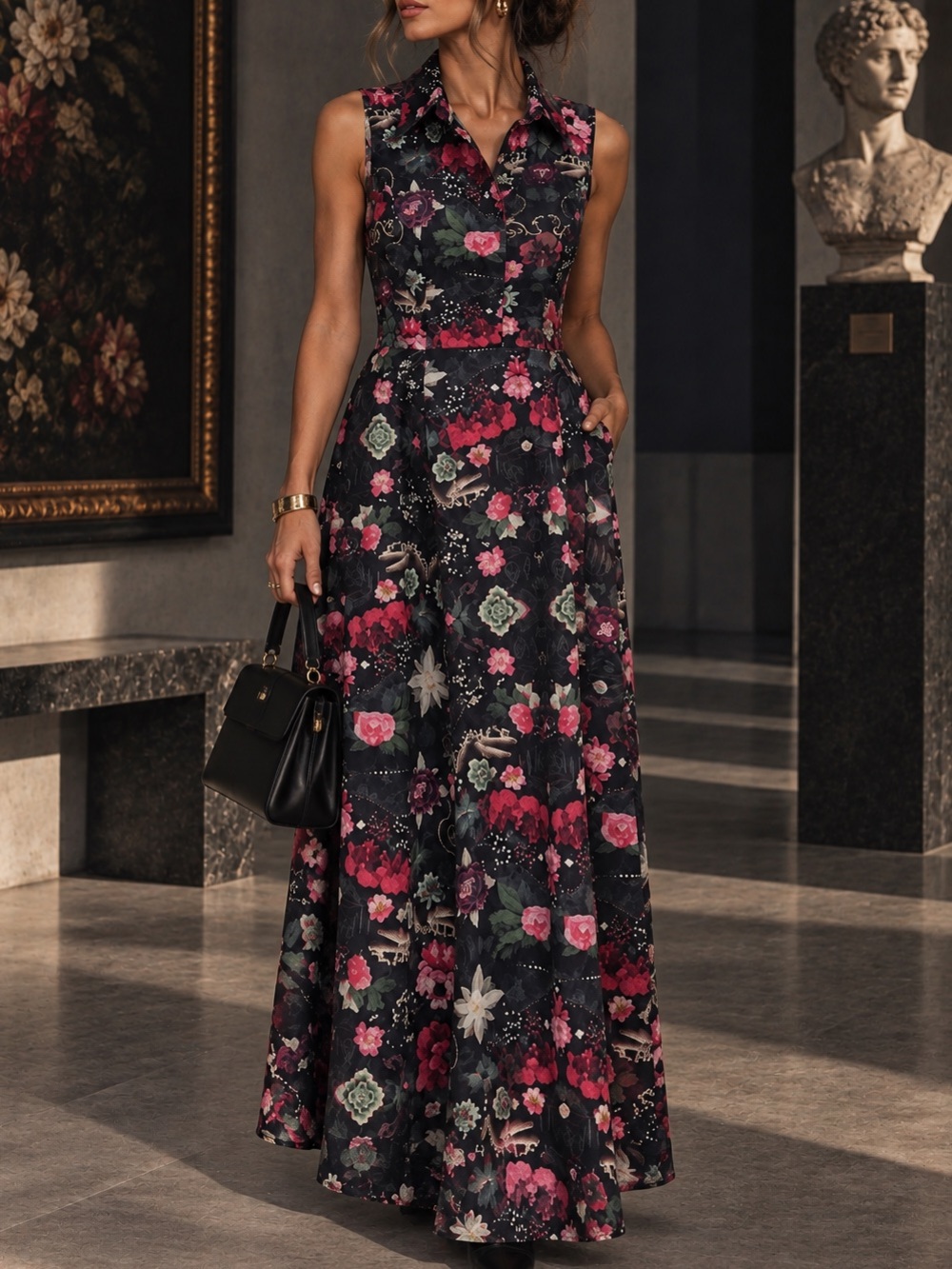 BlackMilk Dinosaur Fossil Dark Botanical Maxi Dress Size 12 ‼️belt missing